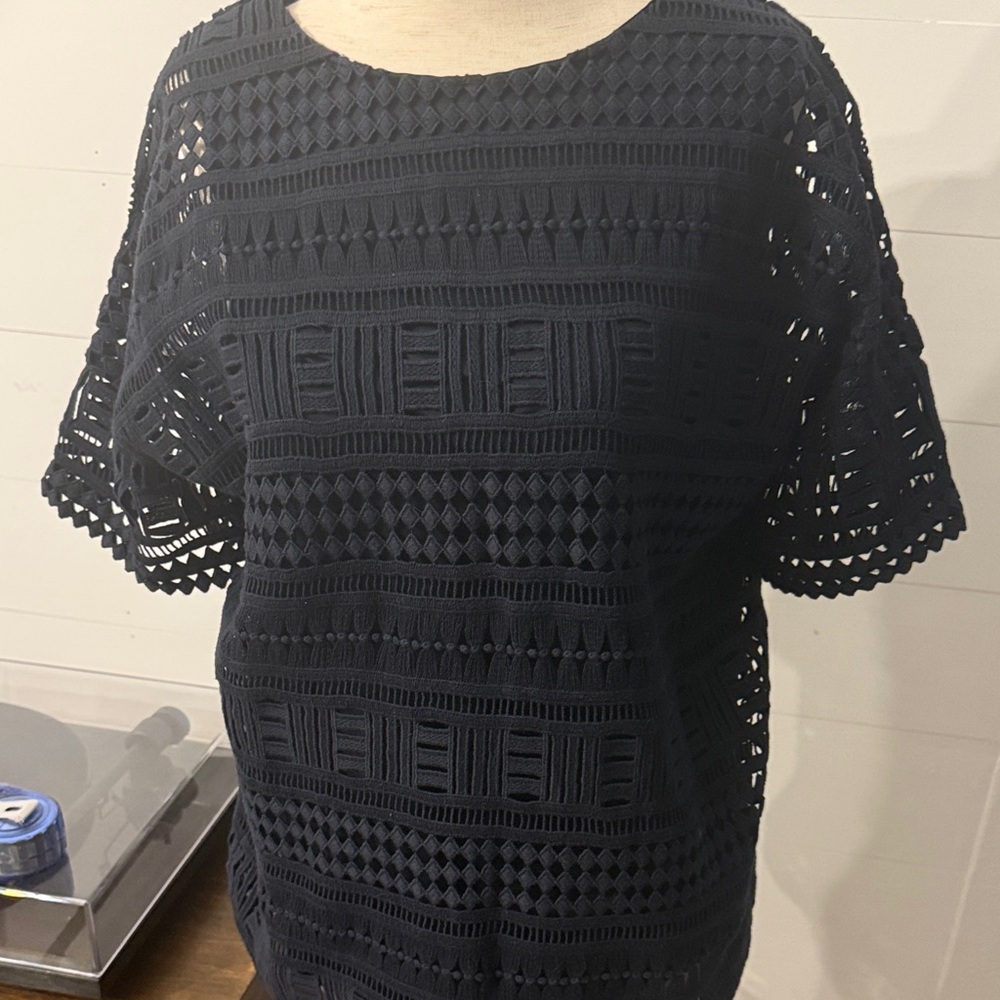 Vince Navy Crochet Top